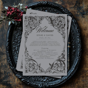 Victorian Bat Until Death Black & Grey Wedding Programme