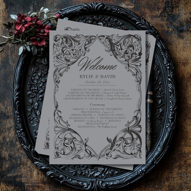 Victorian Bat Until Death Black & Grey Wedding Programme (Creator Uploaded)