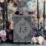 Victorian Bat Until Death Black & Grey Wedding Table Number<br><div class="desc">Elevate your gothic wedding with a Victorian-inspired wedding table number that exudes timeless elegance and mystery. Designed to resemble an antique book binding, this stunning design features intricate a black and grey lacey filigree, evoking the charm of a bygone era. Let your love story unfold with a table number card...</div>