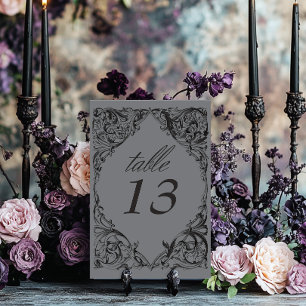 Victorian Bat Until Death Black & Grey Wedding Table Number