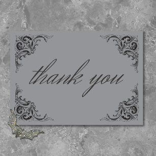 Victorian Bat Until Death Black & Grey Wedding Thank You Card