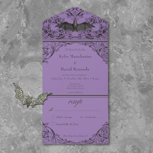 Victorian Bat Until Death Black Purple No Dinner All In One Invitation