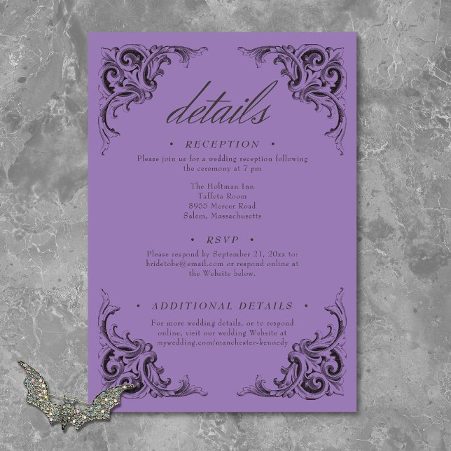 Victorian Bat Until Death Black & Purple Wedding Enclosure Card (Victorian Bat Until Death Black & Purple Wedding Enclosure Card)