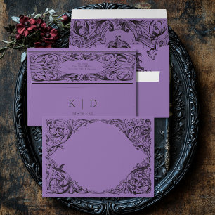 Victorian Bat Until Death Black & Purple Wedding Envelope