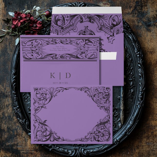 Victorian Bat Until Death Black & Purple Wedding Envelope (Creator Uploaded)