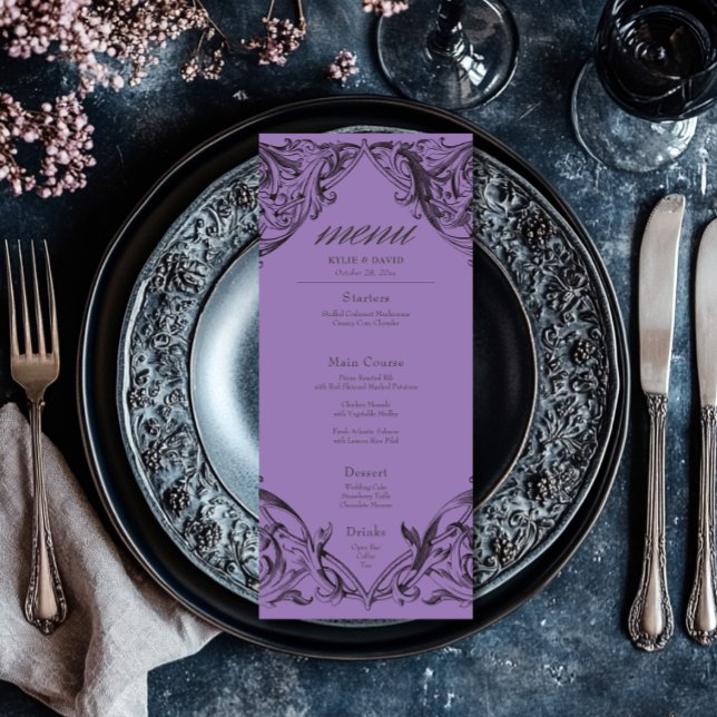 Victorian Bat Until Death Black & Purple Wedding Menu (Creator Uploaded)