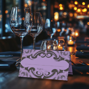 Victorian Bat Until Death Black & Purple Wedding Place Card