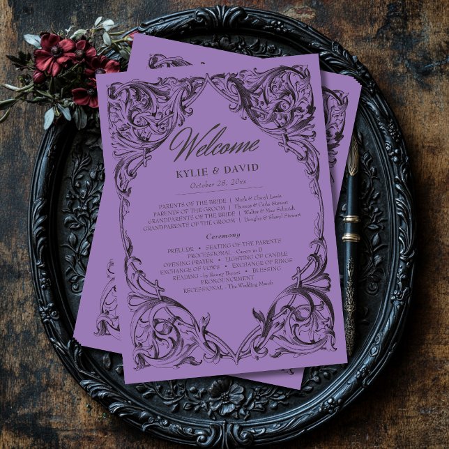 Victorian Bat Until Death Black & Purple Wedding Programme (Creator Uploaded)