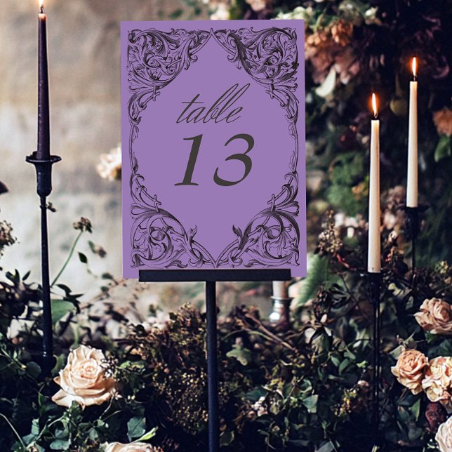 Victorian Bat Until Death Black & Purple Wedding Table Number (Creator Uploaded)