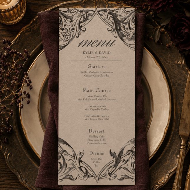 Victorian Bat Until Death Black & Tan Wedding Menu (Creator Uploaded)