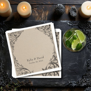 Victorian Bat Until Death Black & Tan Wedding Napkin