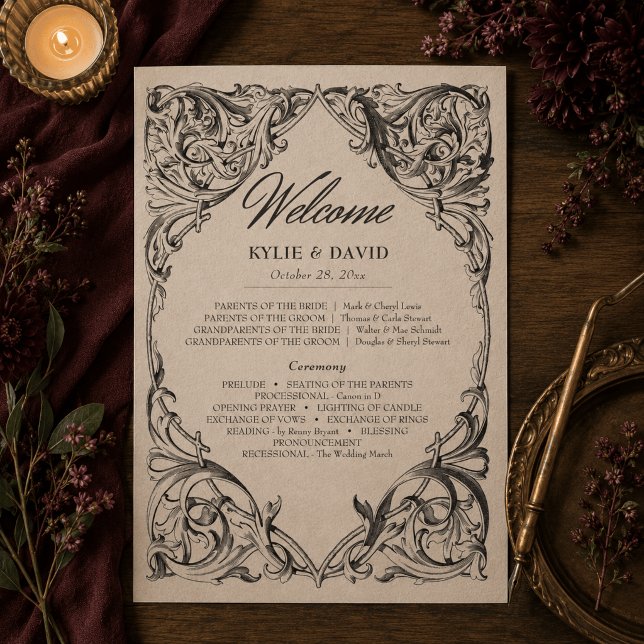 Victorian Bat Until Death Black & Tan Wedding Programme (Creator Uploaded)