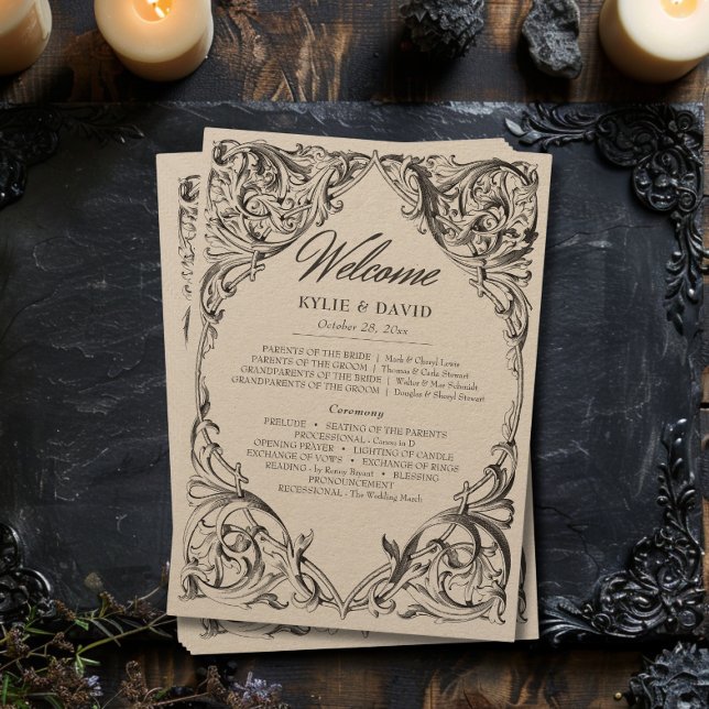 Victorian Bat Until Death Black & Tan Wedding Programme (Victorian Bat Until Death Black & Tan Wedding Program)