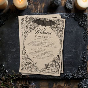 Victorian Bat Until Death Black & Tan Wedding Programme