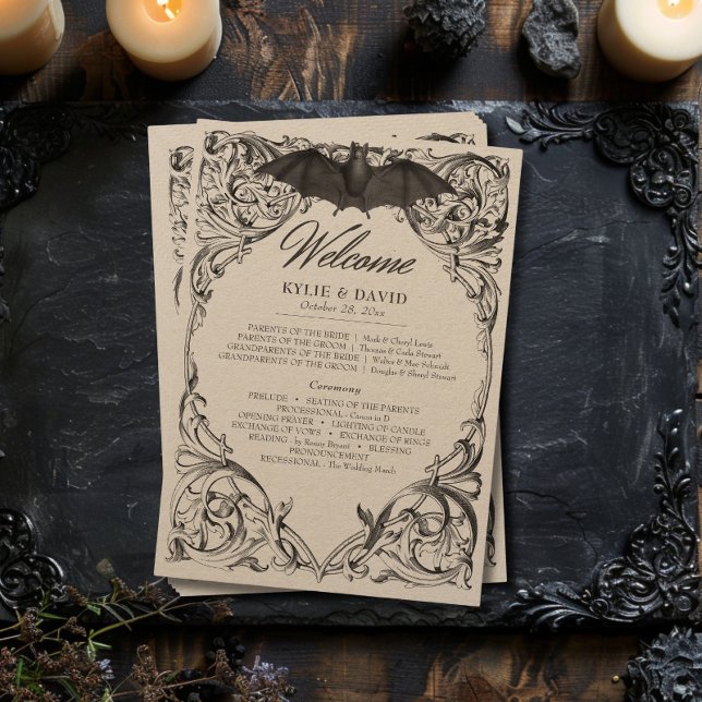 Victorian Bat Until Death Black & Tan Wedding Programme (Victorian Bat Until Death Black & Tan Wedding Program)