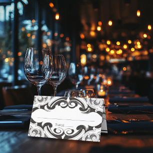 Victorian Bat Until Death Black & White Wedding Place Card