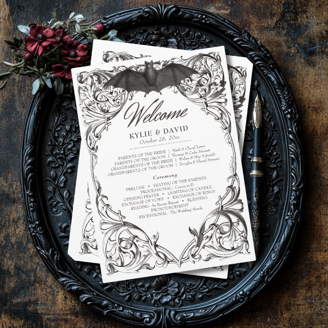 Victorian Bat Until Death Black & White Wedding Programme (Creator Uploaded)