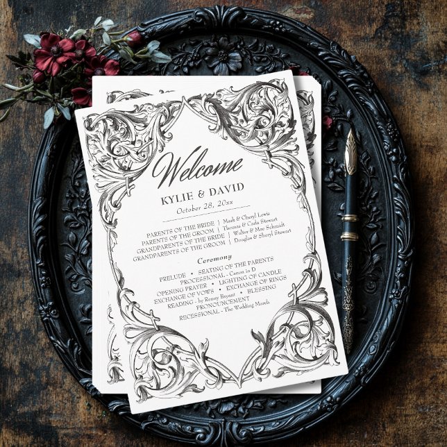 Victorian Bat Until Death Black & White Wedding Programme (Creator Uploaded)