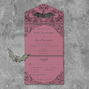 Victorian Bat Until Death Black & Wine Dinner All In One Invitation