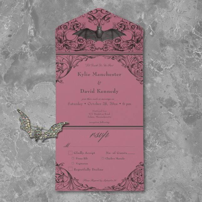 Victorian Bat Until Death Black & Wine Dinner All In One Invitation (Creator Uploaded)