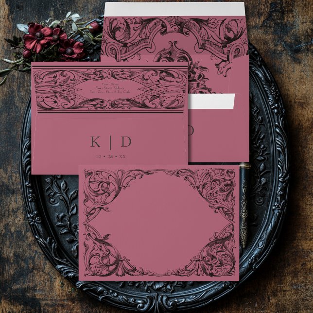 Victorian Bat Until Death Black & Wine Wedding Envelope (Creator Uploaded)