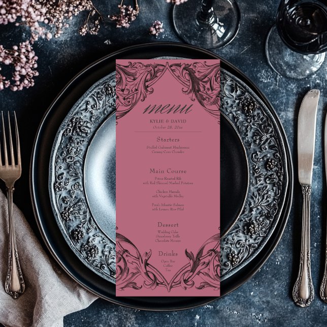 Victorian Bat Until Death Black & Wine Wedding Menu (Creator Uploaded)