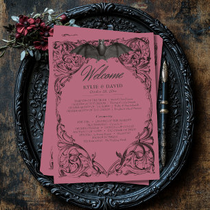 Victorian Bat Until Death Black & Wine Wedding Programme