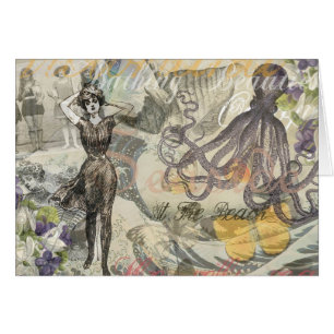 Victorian Bathing Beauty Kraken Vintage Surrealism