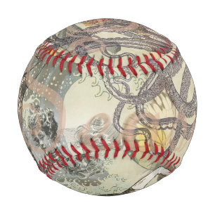 Victorian Bathing Beauty Kraken Vintage Surrealism Baseball
