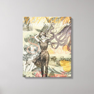 Victorian Bathing Beauty Kraken Vintage Surrealism Canvas Print