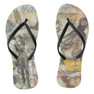 Victorian Bathing Beauty Kraken Vintage Surrealism Jandals