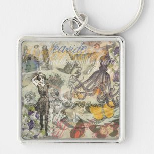 Victorian Bathing Beauty Kraken Vintage Surrealism Key Ring