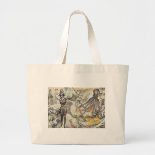 Victorian Bathing Beauty Kraken Vintage Surrealism Large Tote Bag
