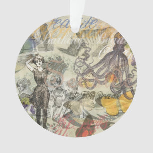 Victorian Bathing Beauty Kraken Vintage Surrealism Ornament