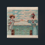 Victorian Beach Love Dressy Ocean Wedding Couple 15 Cm Square Badge<br><div class="desc">Love at the Beach! This vintage image is based on an antique postcard with a man and and a woman reaching out their arms to touch hands</div>
