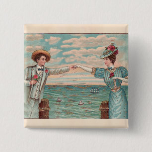 Victorian Beach Love Dressy Ocean Wedding Couple 15 Cm Square Badge