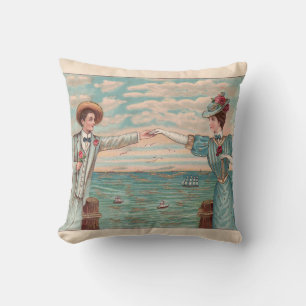 Victorian Beach Love Dressy Ocean Wedding Couple Cushion