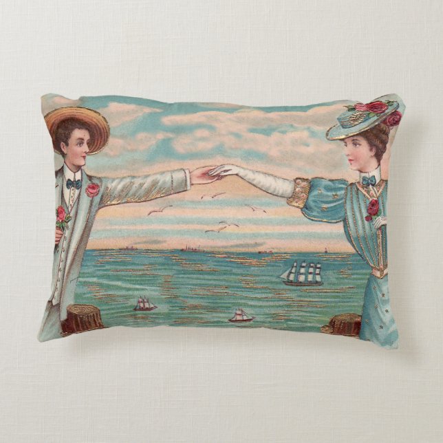 Victorian Beach Love Dressy Ocean Wedding Couple Decorative Cushion (Back)
