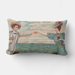 Victorian Beach Love Dressy Ocean Wedding Couple Lumbar Cushion