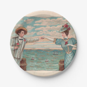 Victorian Beach Love Dressy Ocean Wedding Couple Paper Plate