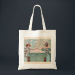 Victorian Beach Love Dressy Ocean Wedding Couple Tote Bag<br><div class="desc">Love at the Beach! This vintage image is based on an antique postcard with a man and and a woman reaching out their arms to touch hands</div>