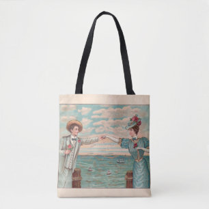 Victorian Beach Love Dressy Ocean Wedding Couple Tote Bag