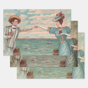 Victorian Beach Love Dressy Ocean Wedding Couple Wrapping Paper Sheet