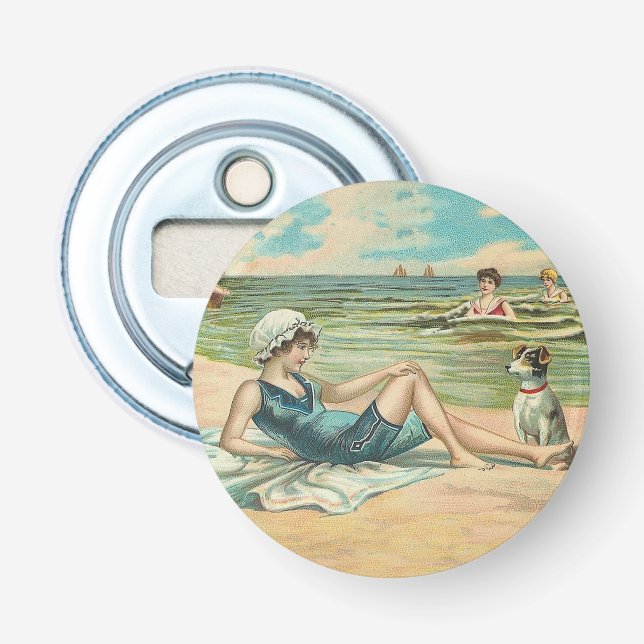 Victorian Beach Swim Girl Ocean Summer Vacation Bottle Opener (Front)