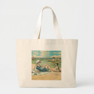 Victorian Beach Swim Girl Ocean Summer Vacation Large Tote Bag