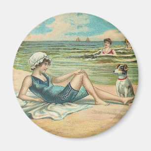 Victorian Beach Swim Girl Ocean Summer Vacation Magnet