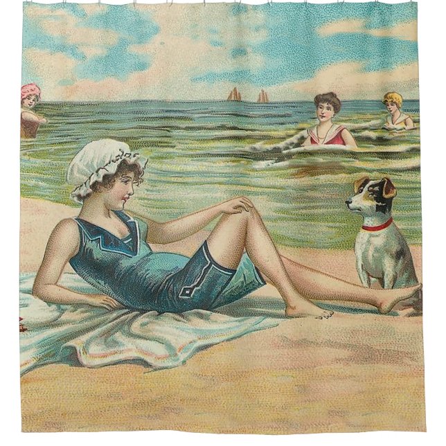 Victorian Beach Swim Girl Ocean Summer Vacation Shower Curtain (Front)
