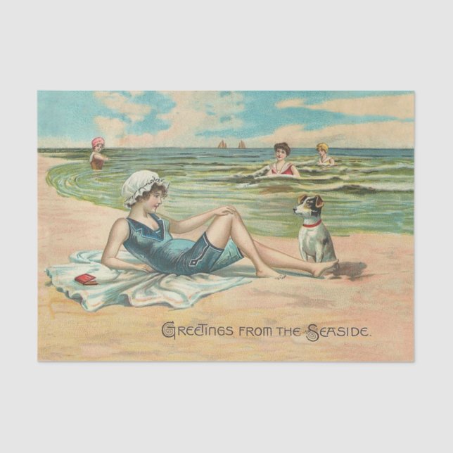 Victorian Beach Swim Girl Ocean Summer Vacation Tissue Paper (Front)