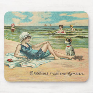 Victorian Beach Swimsuit Girl Mouse Pad