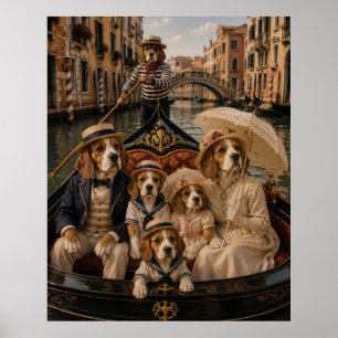 Victorian Beagle Family Gondola Ride in Venice   E Poster